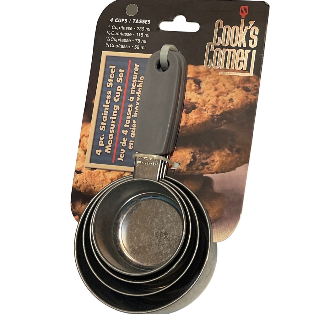 Cook's Corner Measuring Cup Set Stainless Steel Gray 4pc Baking Kitchen New